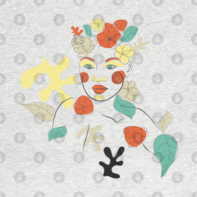 Floral line art woman face by AnnArtshock